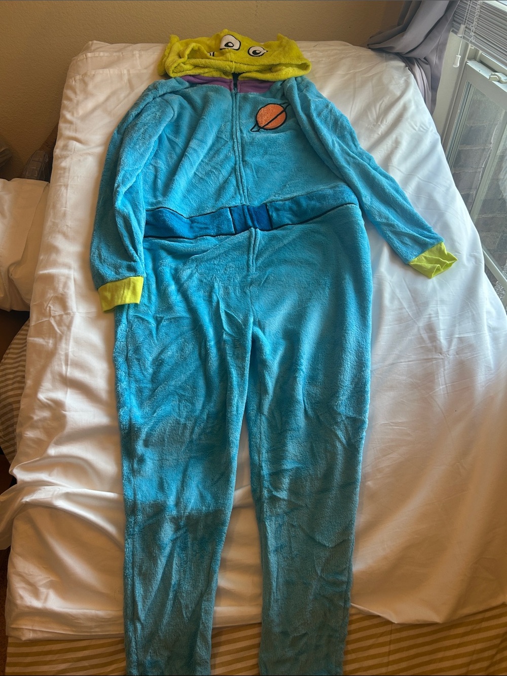Disney Blue Alien Onesie with Yellow Hood and Accents